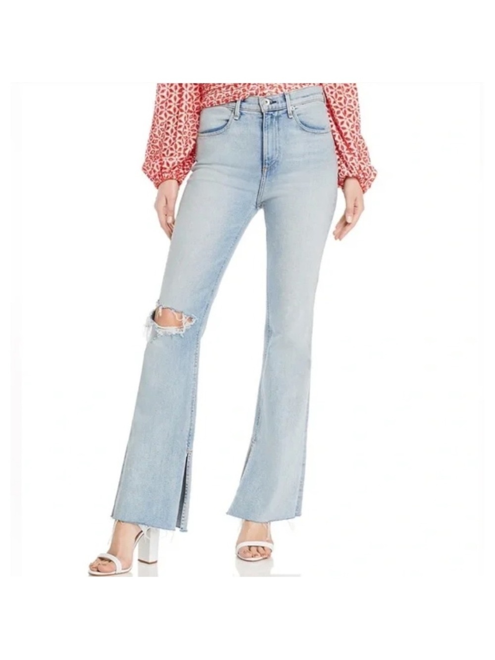 Rag & Bone Nina High-Rise Ankle Flare Jeans in Friary w/Holes Sz 24